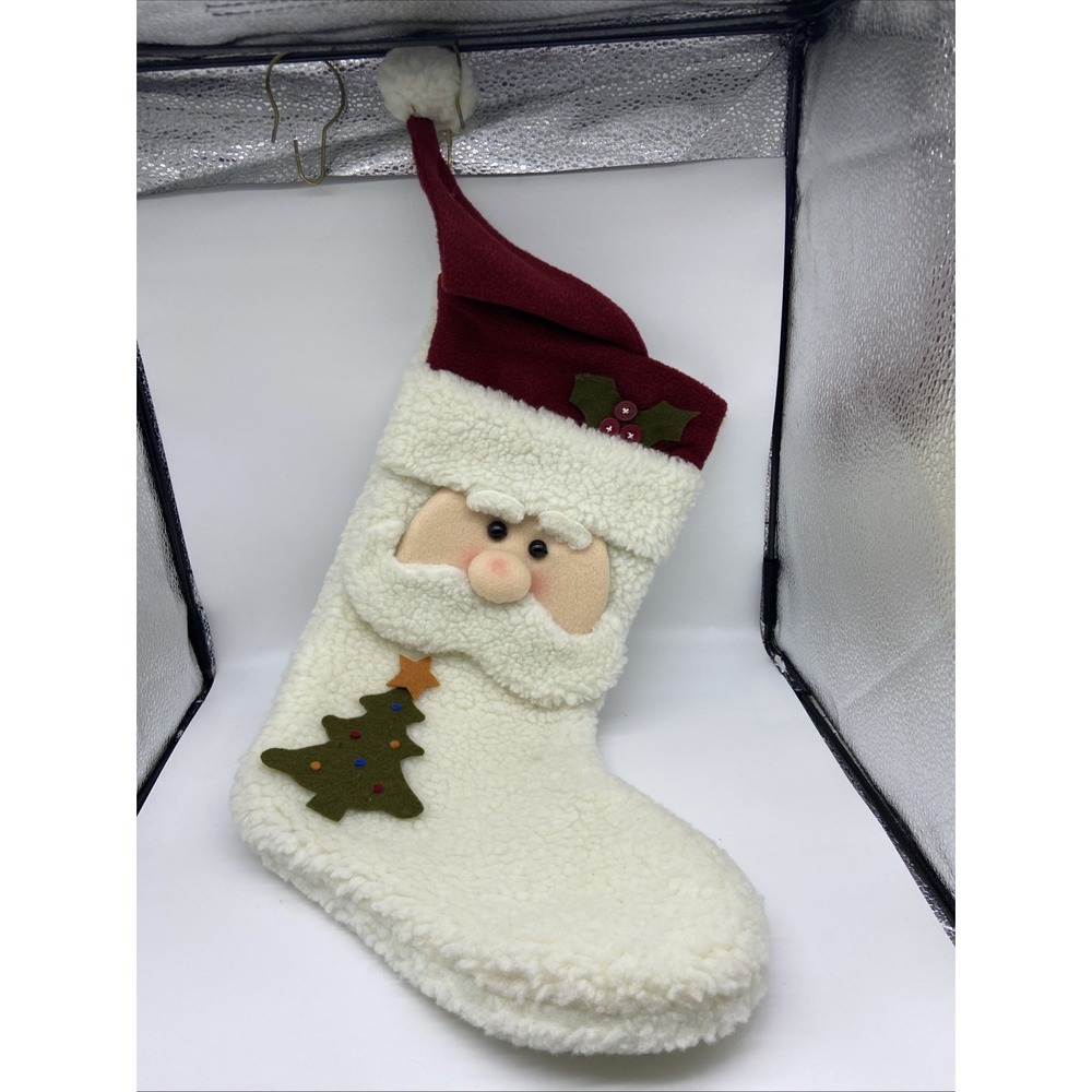 Prima Creations Santa Claus Christmas Stocking 3D Sherpa Hat Felt Tree Adorable!